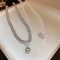 French Style Faux Pearl Zircon Waterdrop Pendant Sweater Necklace, Vintage Light Luxury Jewelry view 1