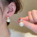 French Fresh Style Faux Pearl Zircon Geometric Round Stud Earrings For Workwear view 4