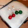 French Fresh Style Faux Pearl Zircon Geometric Round Stud Earrings For Workwear view 1