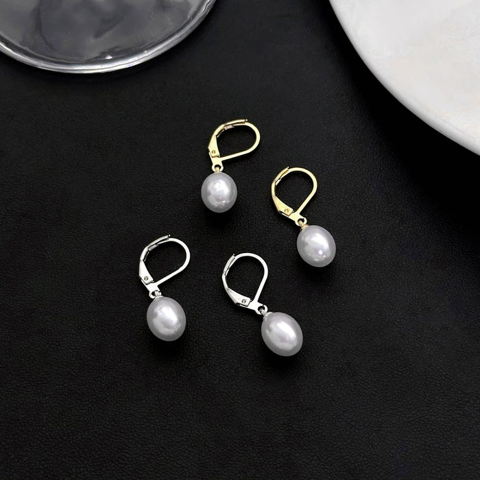 Elegant Korean Minimalist Baroque Pearl Leverback Metal Drop Earrings Light Luxury Fashion Earrings