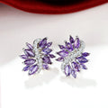 Luxury Purple Floral Zircon Stud Earrings, Korean Retro Mysterious Fashion Ear Jewelry view 5