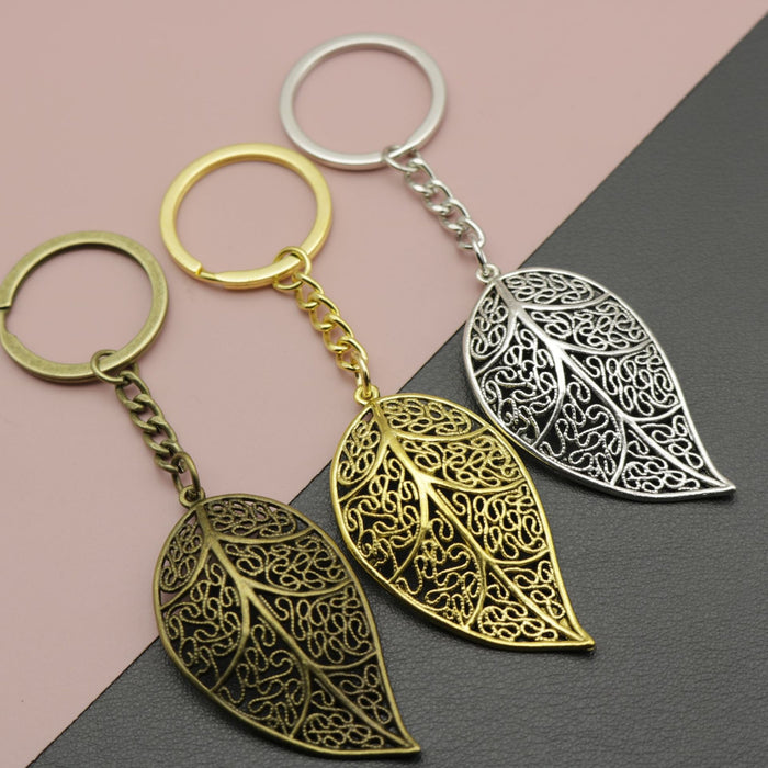 Metal Minimalist Leaf Keychain Bag Charm Key Ring Gift