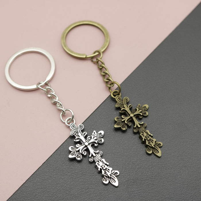 Zinc Alloy Simple Cross Keychain Religious Key Ring Gift