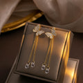 Luxury Rhinestone Butterfly Long Tassel Chain Drop Earrings With Crystal Bead Detachable Earrings view 3