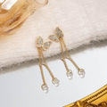 Luxury Rhinestone Butterfly Long Tassel Chain Drop Earrings With Crystal Bead Detachable Earrings view 2