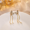 Luxury Rhinestone Butterfly Long Tassel Chain Drop Earrings With Crystal Bead Detachable Earrings view 4