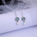 Elegant French Luxury Blue Crystal Rhinestone Round Geometric Pearl Tassel Dangle Hook Earrings view 2