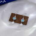 Elegant French Luxury Blue Crystal Rhinestone Round Geometric Pearl Tassel Dangle Hook Earrings view 3