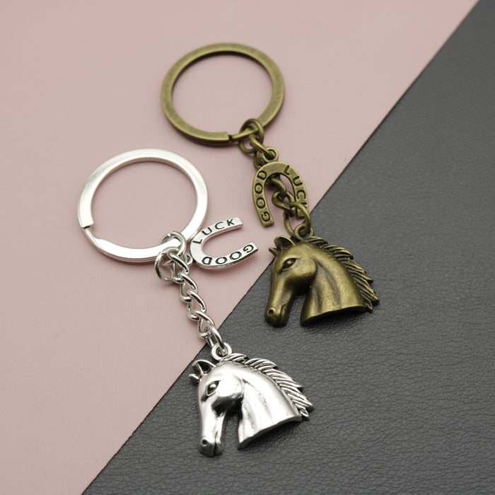 Antique Bronze Zinc Alloy Horse Head Keychain Car Key Ring