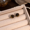 Elegant 925 Silver Needle Round Tiger Eye Stone Studs, Minimalist Maillard Style Women's Earrings view 2