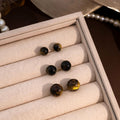 Elegant 925 Silver Needle Round Tiger Eye Stone Studs, Minimalist Maillard Style Women's Earrings view 1