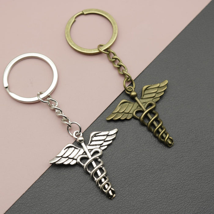 Metal Double Snake Caduceus Keychain Bag Charm Gift