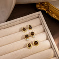 Vintage Luxury Tiger Eye Stone Round Geometric Gold Alloy Rhinestone Stud Drop Women's Fashion Earrings view 1