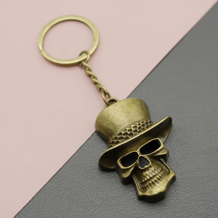 Zinc Alloy Hat Skull Keychain Gothic Key Ring Gift