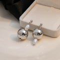 Elegant Silver Alloy Irregular Geometric Round Ball And Baroque Pearl Asymmetric Drop Stud Earrings view 3