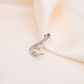 Luxury Rhinestone Snake Ear Cuff Studs With Green Crystal Eyes, Silver Alloy Wrap Cartilage Clip Earrings view 2