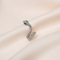 Luxury Rhinestone Snake Ear Cuff Studs With Green Crystal Eyes, Silver Alloy Wrap Cartilage Clip Earrings view 1