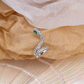Luxury Rhinestone Snake Ear Cuff Studs With Green Crystal Eyes, Silver Alloy Wrap Cartilage Clip Earrings view 3