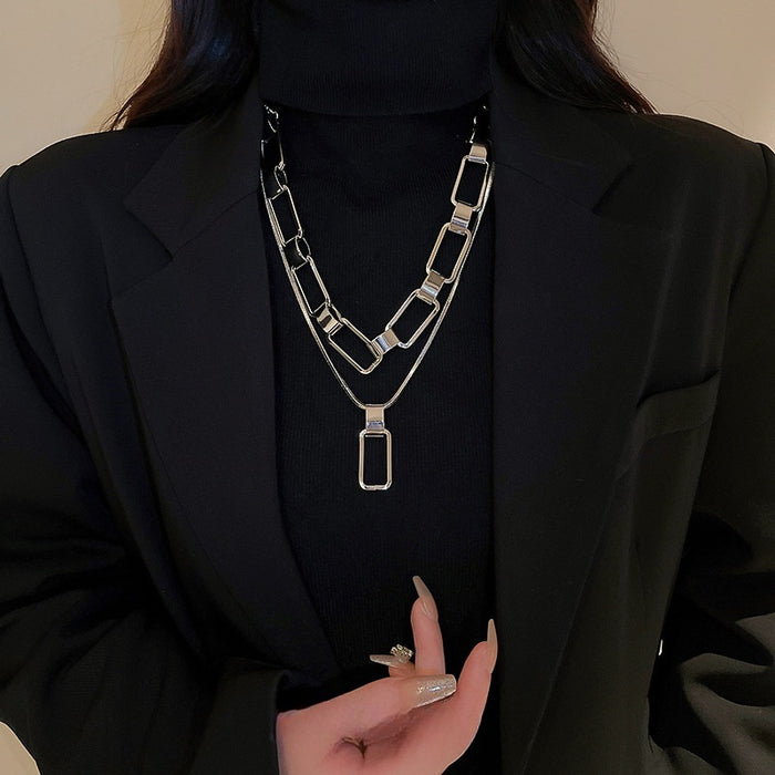Metal Geometric Line Pendant Chain Jewelry Set, European American Punk Minimalist Necklace