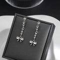 Elegant Korean Luxury Bowknot Rhinestone Micro Paved Long Tassel Silver Needle Stud Drop Earrings view 1