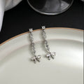 Elegant Korean Luxury Bowknot Rhinestone Micro Paved Long Tassel Silver Needle Stud Drop Earrings view 2