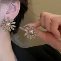 Vintage Floral Rhinestone Faux Pearl Necklace And Earrings Jewelry Set, Palace Style Choker view 4