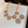 Vintage Floral Rhinestone Faux Pearl Necklace And Earrings Jewelry Set, Palace Style Choker view 3