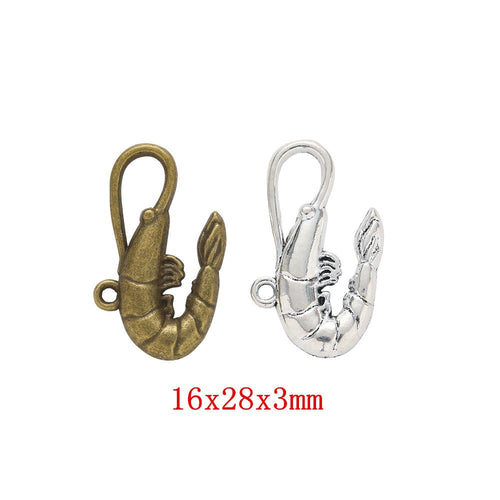 Zinc Alloy Shrimp Charm Pendant for DIY Necklace Bracelet Jewelry Making