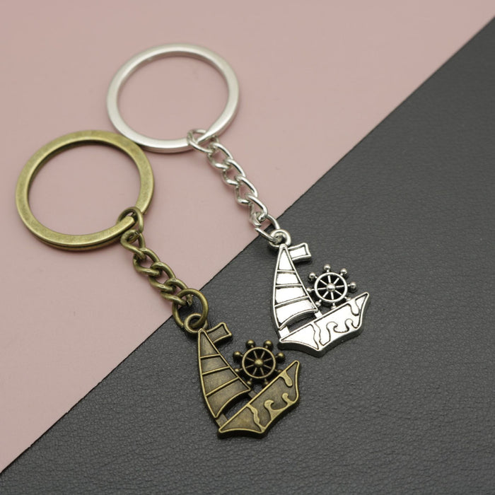 Metal Sailboat Keychain Bag Charm