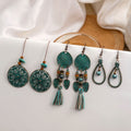 Bohemian Ethnic Alloy Enamel Round Hollow Sunflower Shell Feather Tassel Drop Hook Earrings view 4