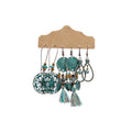 Bohemian Ethnic Alloy Enamel Round Hollow Sunflower Shell Feather Tassel Drop Hook Earrings view 5