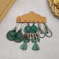 Bohemian Ethnic Alloy Enamel Round Hollow Sunflower Shell Feather Tassel Drop Hook Earrings view 2