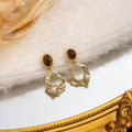 Vintage Irregular Hollow Gold Metal Tiger Eye Stone Pearl Drop 925 Silver Needle Luxury Earrings view 4