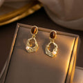 Vintage Irregular Hollow Gold Metal Tiger Eye Stone Pearl Drop 925 Silver Needle Luxury Earrings view 1