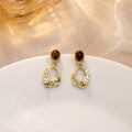 Vintage Irregular Hollow Gold Metal Tiger Eye Stone Pearl Drop 925 Silver Needle Luxury Earrings view 2