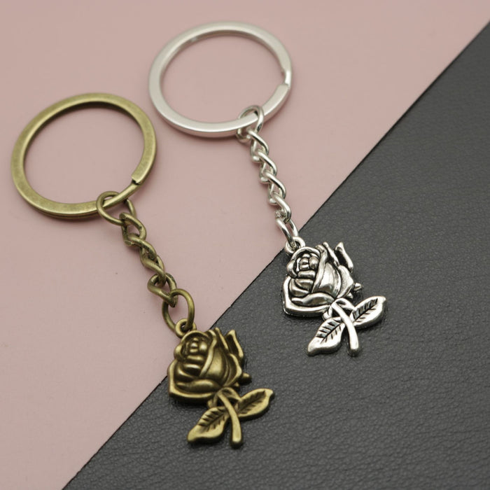 Zinc Alloy Simple Rose Flower Keychain Bag Charm Gift