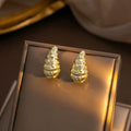 Luxury Gold Alloy Irregular Conch Shell Drop Studs, Geometric Wrinkled Waterdrop Statement Earrings view 3