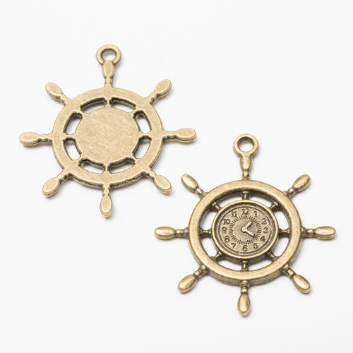 Zinc Alloy Ship Wheel Clock Charm Pendant for DIY Necklace Bracelet Jewelry Making