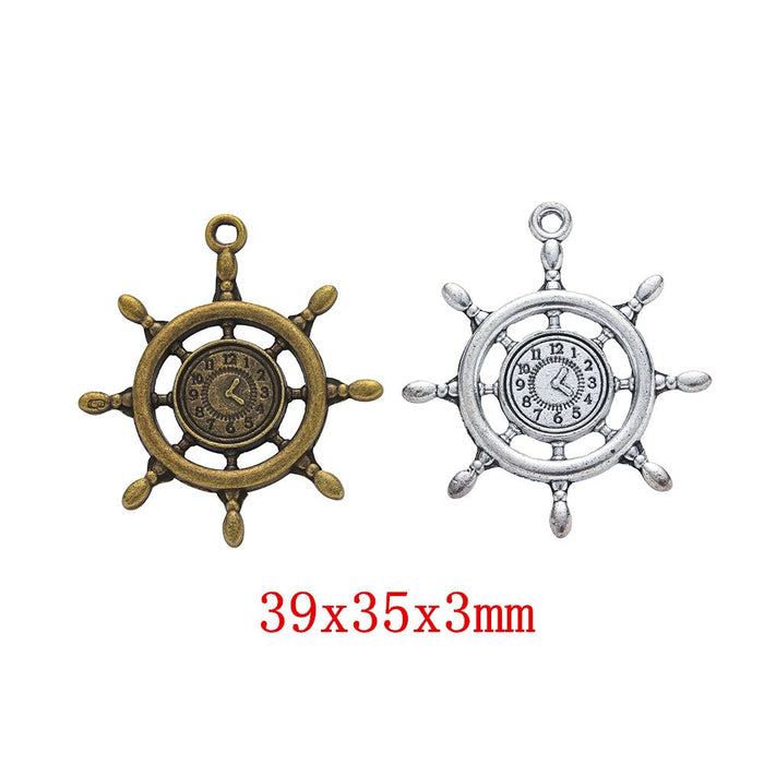 Zinc Alloy Ship Wheel Clock Charm Pendant for DIY Necklace Bracelet Jewelry Making