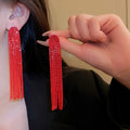 Chic Irregular Geometric Copper Long Tassel Drop Earrings With Sparkling Silver Pins view 3