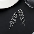 Elegant Luxury Black And Clear Crystal Tassel Hoop Clip On Long Geometric Alloy Dangle Earrings view 4
