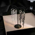 Elegant Luxury Black And Clear Crystal Tassel Hoop Clip On Long Geometric Alloy Dangle Earrings view 1