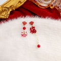 Elegant Chinese Style Asymmetric Red Enamel Lion Dance Fu Charm Pearl Tassel Stud Earrings view 4