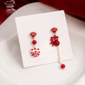 Elegant Chinese Style Asymmetric Red Enamel Lion Dance Fu Charm Pearl Tassel Stud Earrings view 3