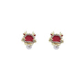 Elegant Chinese New Year Red Enamel Dragon Fu Charm Rhinestone Pearl Alloy Hoop Stud Earrings view 5