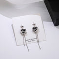 Cool Black Enamel Heart And Shooting Star Rhinestone Alloy Long Tassel Chain Drop Stud Earrings view 2