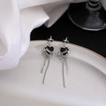 Cool Black Enamel Heart And Shooting Star Rhinestone Alloy Long Tassel Chain Drop Stud Earrings view 3