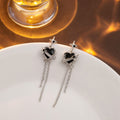 Cool Black Enamel Heart And Shooting Star Rhinestone Alloy Long Tassel Chain Drop Stud Earrings view 1