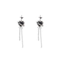 Cool Black Enamel Heart And Shooting Star Rhinestone Alloy Long Tassel Chain Drop Stud Earrings view 5