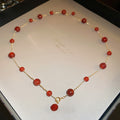 Real Gold Plated Faux Agate Red Beaded Necklace, Vintage Minimalist Geometric Collarbone Chain view 4